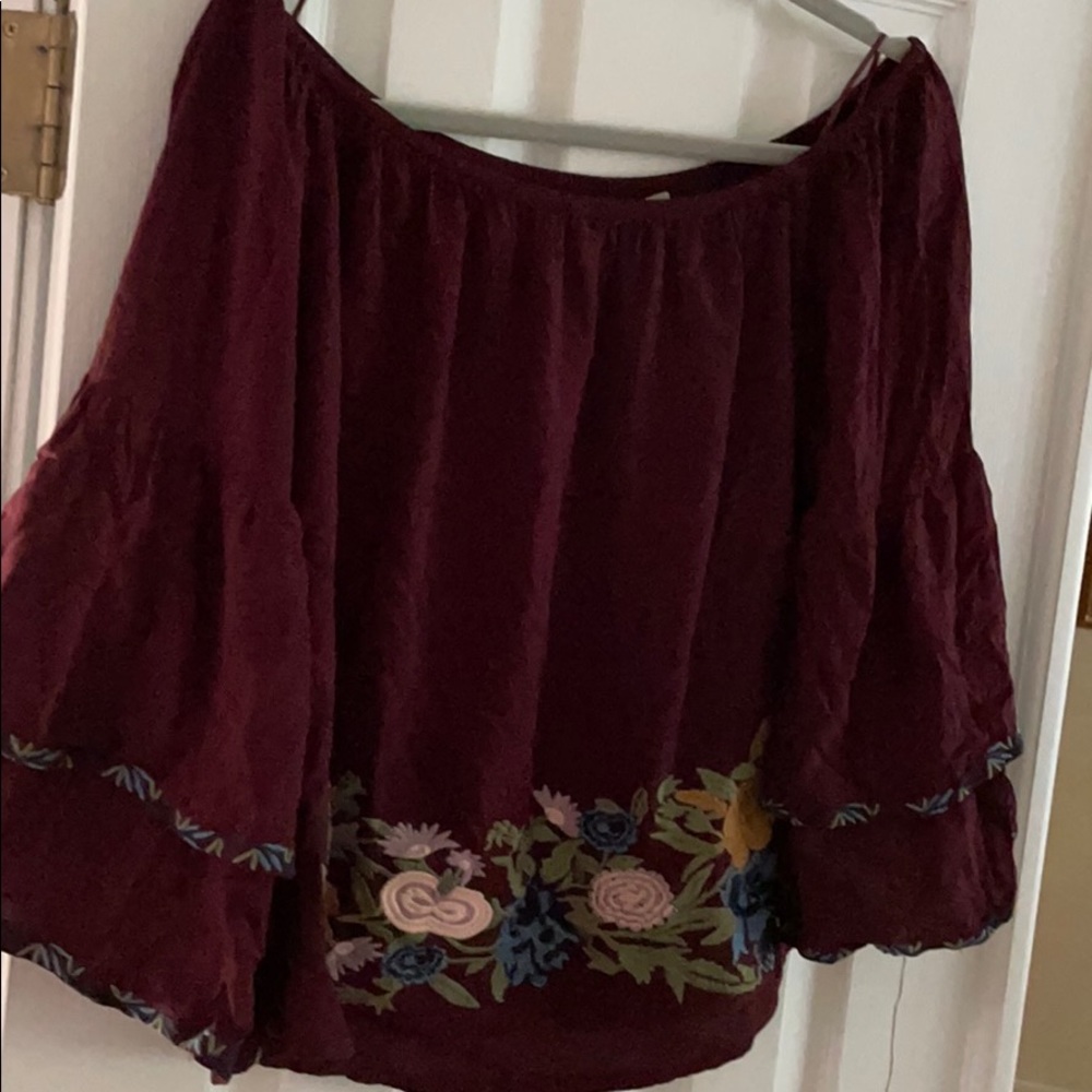 Maroon Flowy floral stitch top